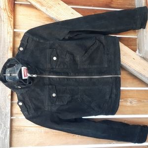 Levi's black suede leather cropped moto jacket sz P M